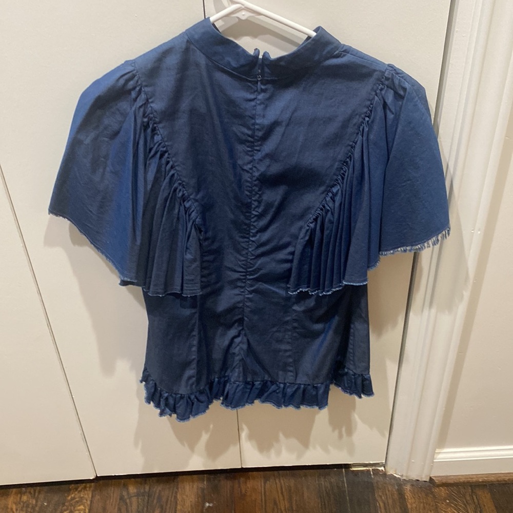 Caroline Constas Denim Ruffle Top - Picture 3 of 3